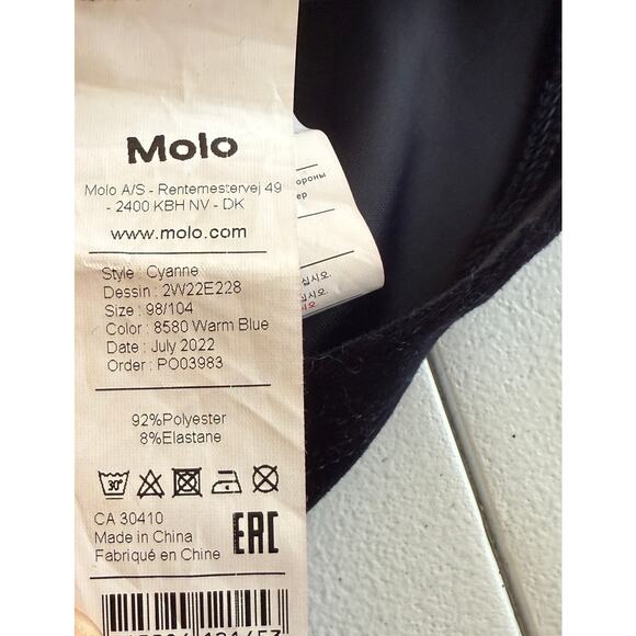 Molo Cyanne Velvet Dress Girls 3 - 4 Years Blue Long Sleeve Ruffle Pleated Soft - Picture 7 of 9